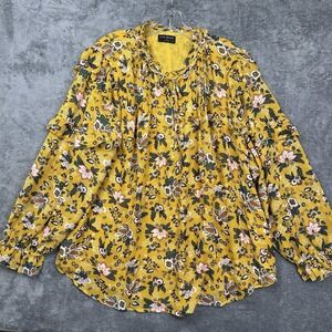 Lane Bryant Popover Blouse Women's Size Plus 20 Yellow Floral Cottagecore‎ EUC